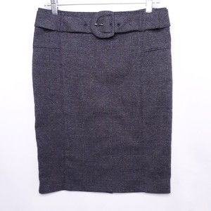 Dalia Collection Pencil Skirt Belted Gray Plaid Flannel Size 4P